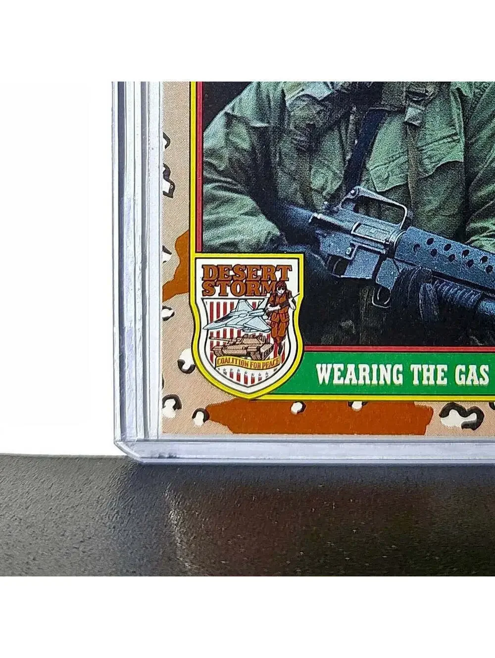 Wearing the Gas Mask 1991 Topps Desert Storm #76 Card